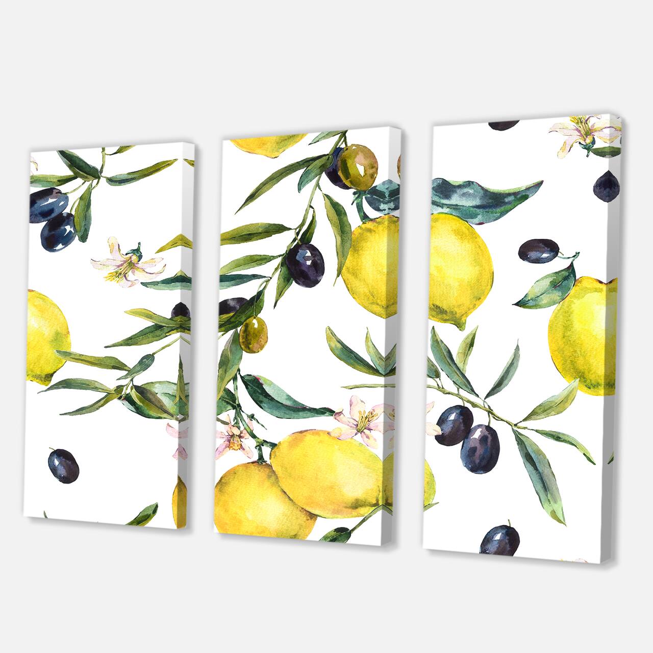 Designart - Lemon and Olive Branches II - Tropical Canvas Wall Art Print